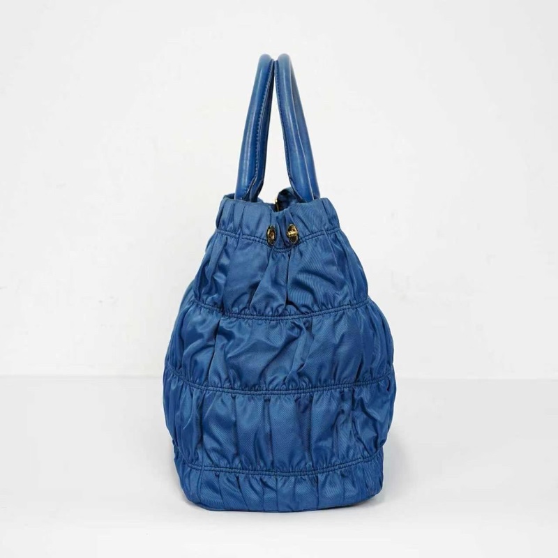PRADA 帆布肩背斜背手提包 藍色36*24*15  98新配件皮牌 肩帶 塵袋-8