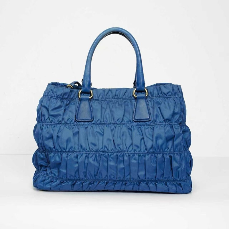 PRADA 帆布肩背斜背手提包 藍色36*24*15  98新配件皮牌 肩帶 塵袋-9