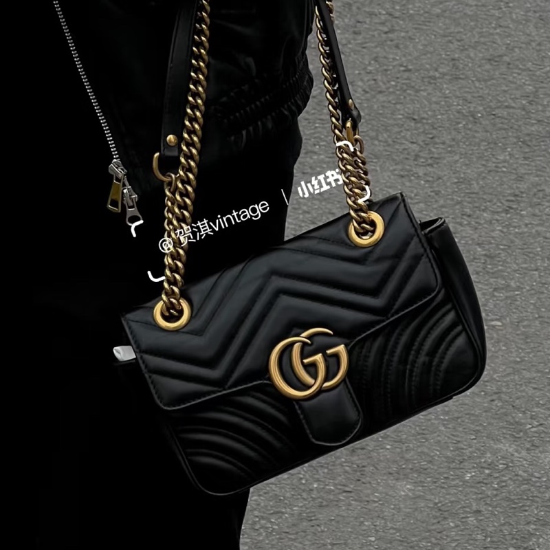 新款來啦😍99新💯Gucci古馳新款黑金Marmont馬蒙22單肩斜塊鏈條包-1