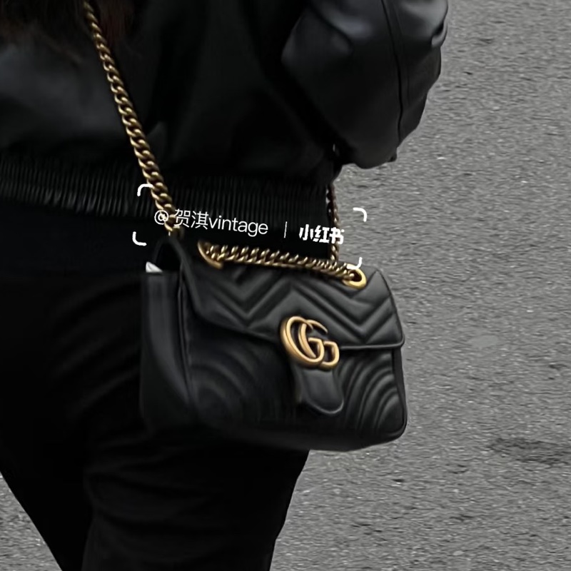 新款來啦😍99新💯Gucci古馳新款黑金Marmont馬蒙22單肩斜塊鏈條包-3