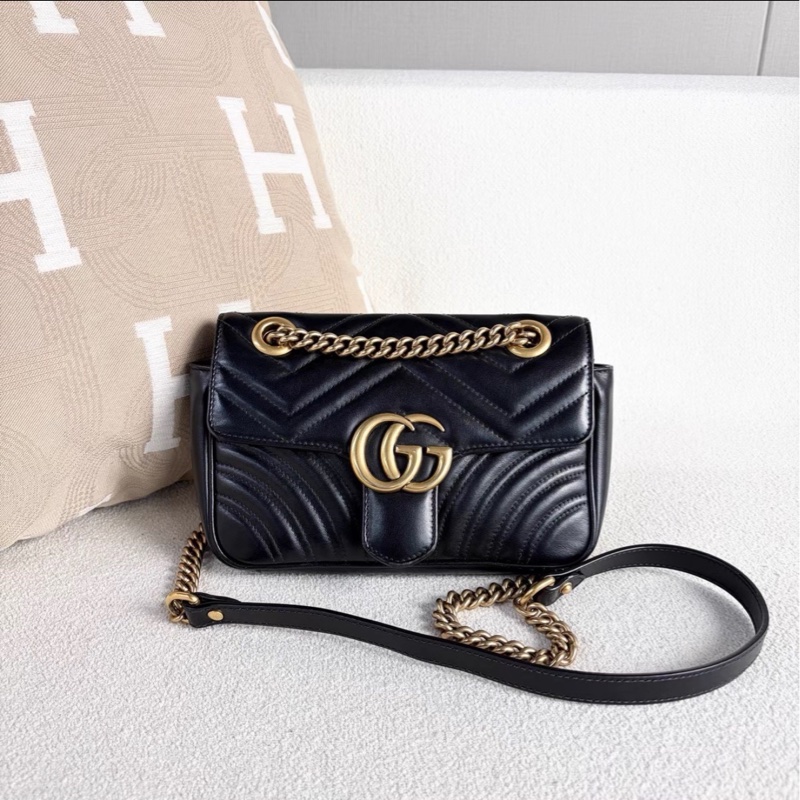 新款來啦😍99新💯Gucci古馳新款黑金Marmont馬蒙22單肩斜塊鏈條包-6