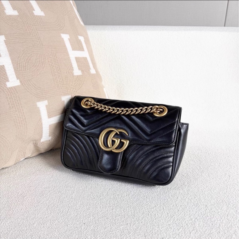 新款來啦😍99新💯Gucci古馳新款黑金Marmont馬蒙22單肩斜塊鏈條包-9