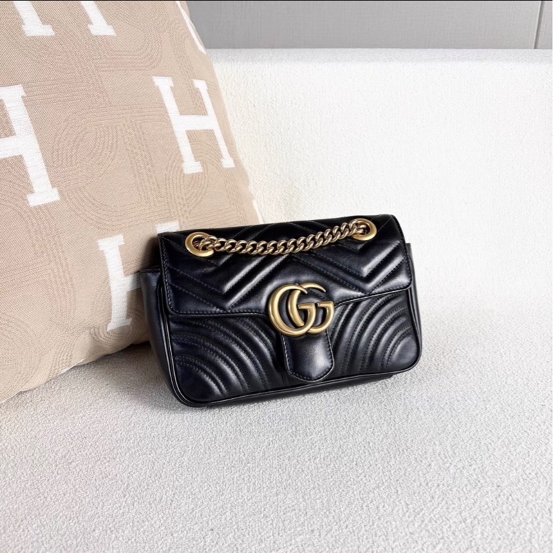 新款來啦😍99新💯Gucci古馳新款黑金Marmont馬蒙22單肩斜塊鏈條包-11