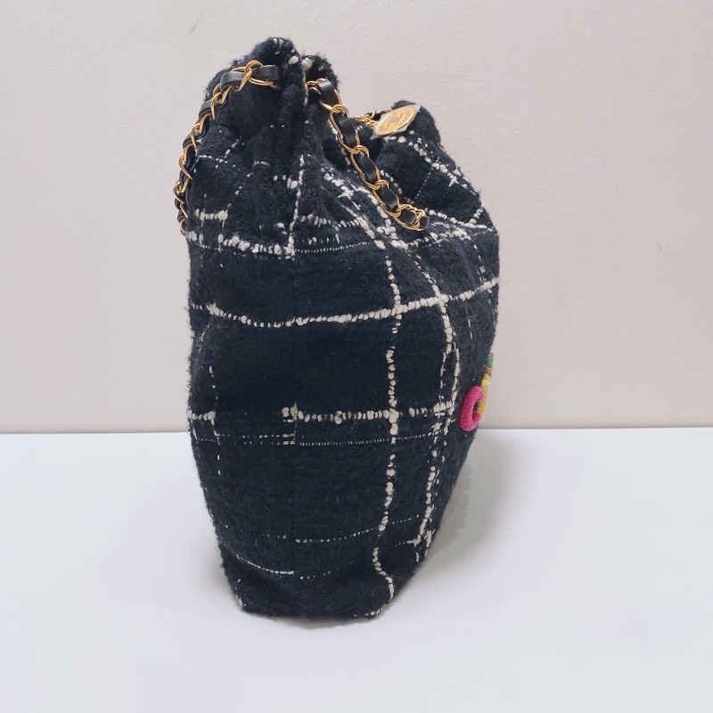 Chanel 黑金羊毛斜紋軟呢中號22bag 垃圾袋鏈條包 芯片款36x8x35cm 99新配件子袋 塵袋-4