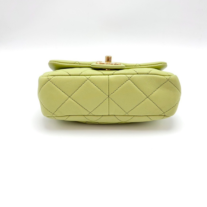 CHANEL酪梨綠圓環 手柄方胖子手提斜背包18*14*6 98新配件盒子塵袋卡冊-3