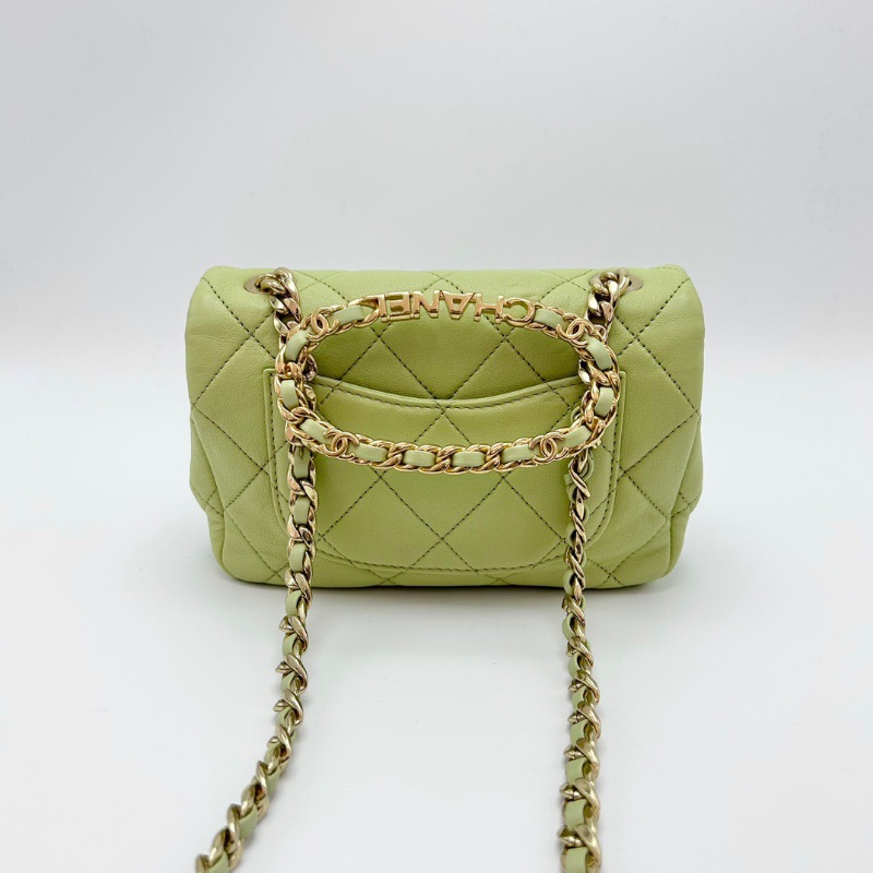 CHANEL酪梨綠圓環 手柄方胖子手提斜背包18*14*6 98新配件盒子塵袋卡冊-5