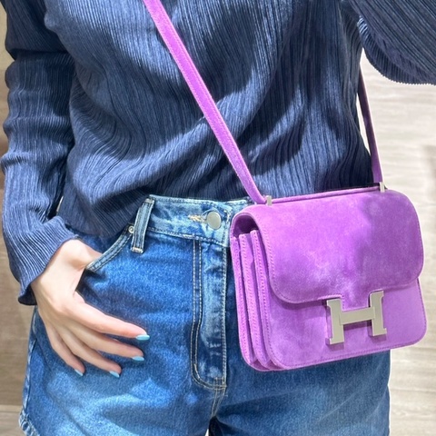 HERMES紫羅蘭色銀扣康康19肩背斜背包 19*15*4 98新配件塵袋