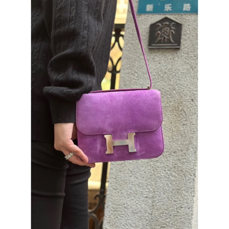 HERMES紫羅蘭色銀扣康康19肩背斜背包 19*15*4 98新配件塵袋-1