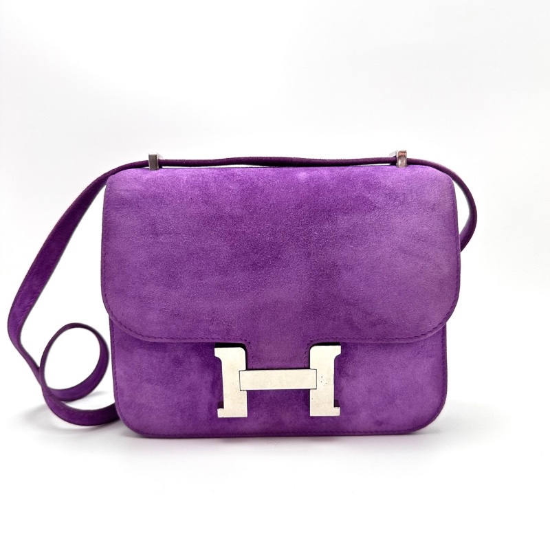 HERMES紫羅蘭色銀扣康康19肩背斜背包 19*15*4 98新配件塵袋-2
