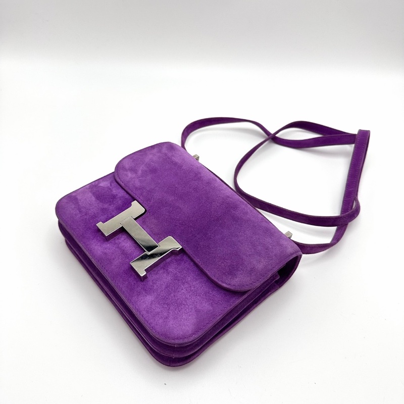 HERMES紫羅蘭色銀扣康康19肩背斜背包 19*15*4 98新配件塵袋-4