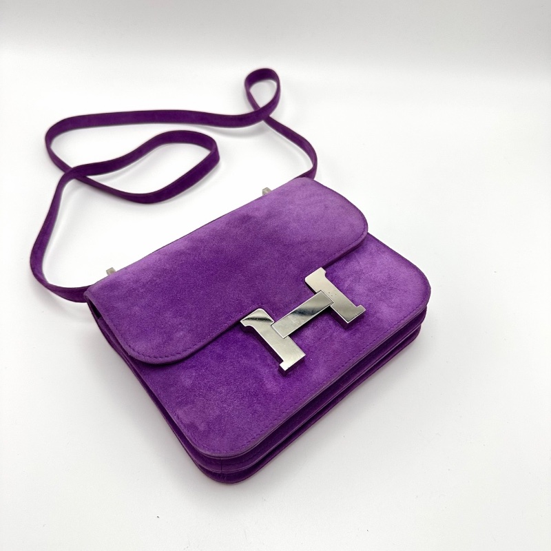 HERMES紫羅蘭色銀扣康康19肩背斜背包 19*15*4 98新配件塵袋-6