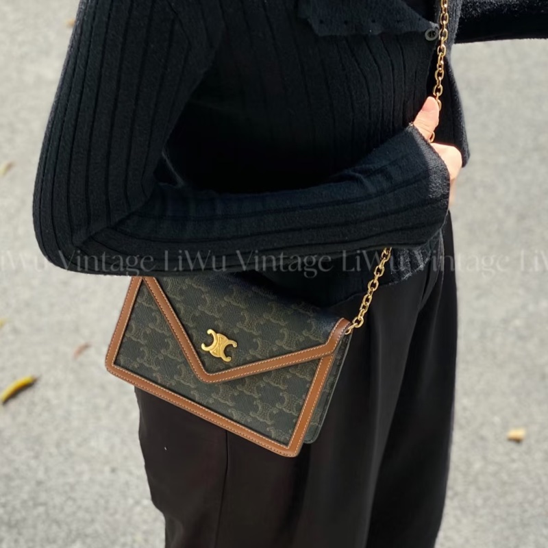 買到賺到✨99新🆕Celine賽琳triomphe老花焦糖拼色Woc信封包肩背包單肩斜挎包-2