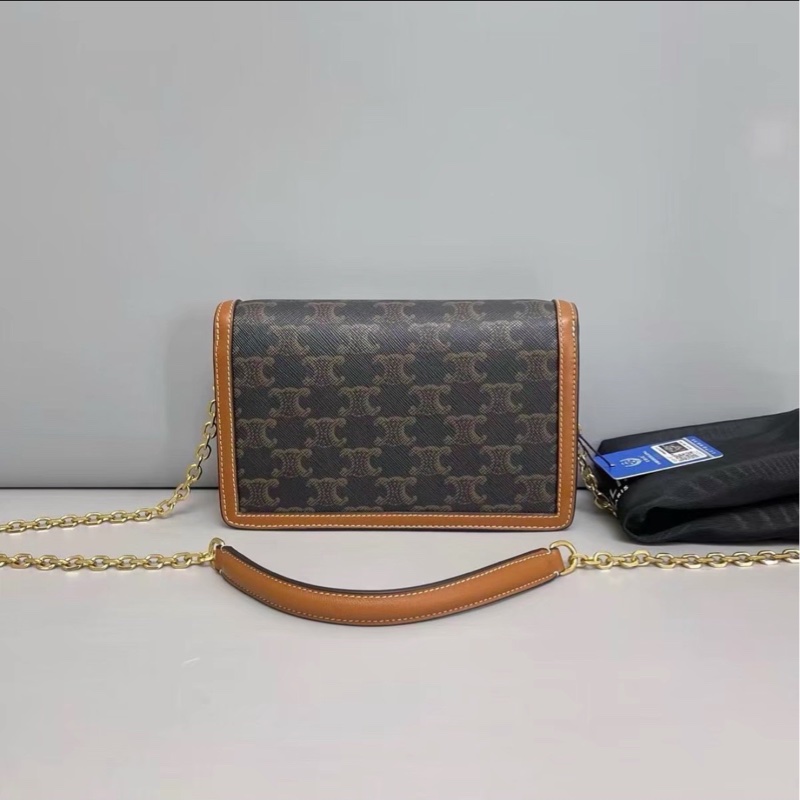 買到賺到✨99新🆕Celine賽琳triomphe老花焦糖拼色Woc信封包肩背包單肩斜挎包-7