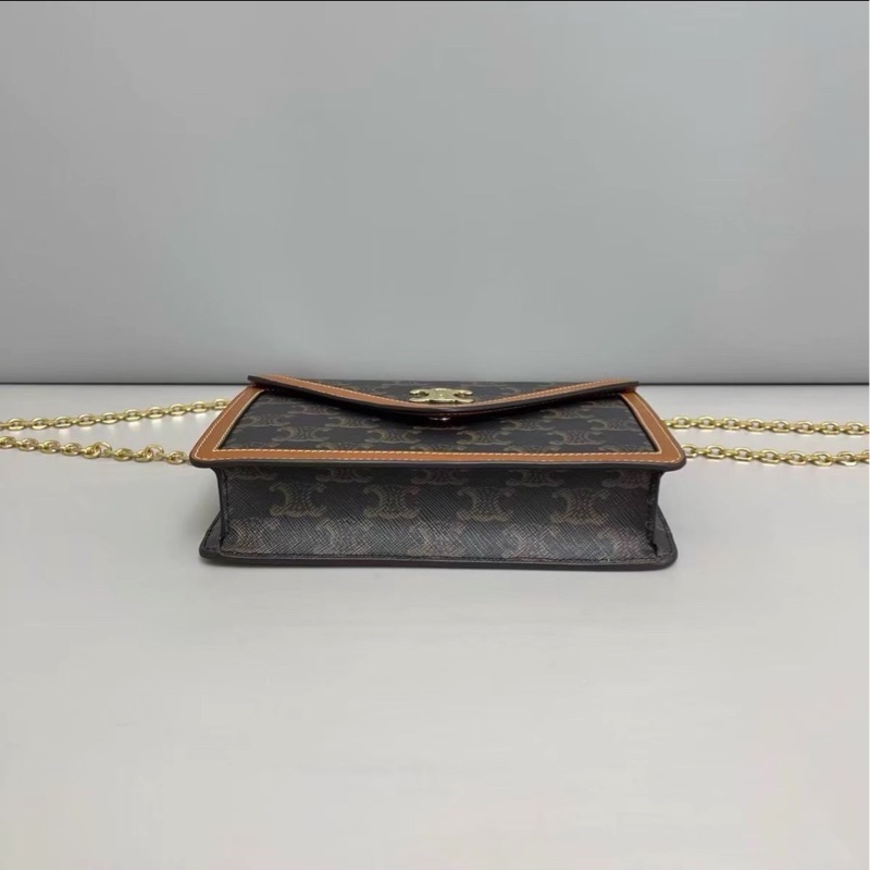 買到賺到✨99新🆕Celine賽琳triomphe老花焦糖拼色Woc信封包肩背包單肩斜挎包-10