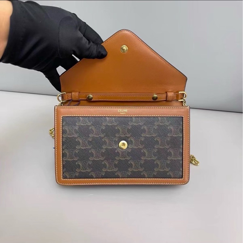 買到賺到✨99新🆕Celine賽琳triomphe老花焦糖拼色Woc信封包肩背包單肩斜挎包-13
