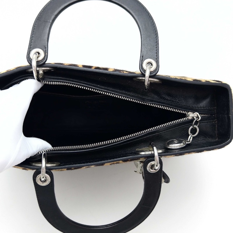 DIOR限量款馬毛豹紋七格黛妃手提肩背斜背包32*25*9 98新配件塵袋-2