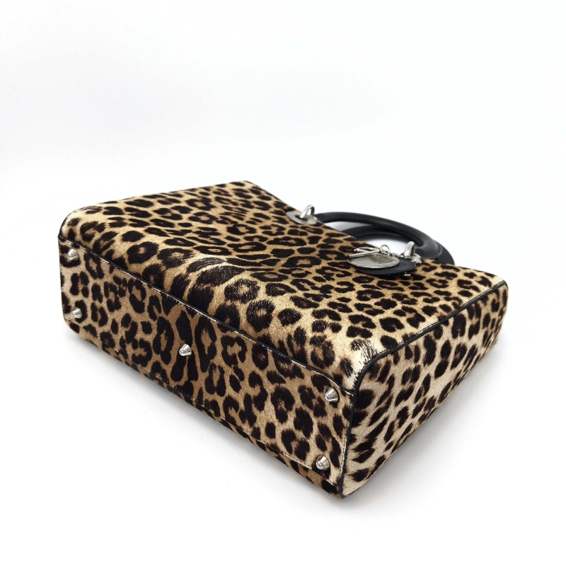 DIOR限量款馬毛豹紋七格黛妃手提肩背斜背包32*25*9 98新配件塵袋-3