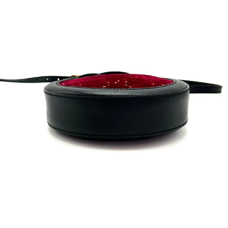 GUCCI 黑金紅絲絨拼皮肩背斜背圓餅包18.5*18*4.5 98新配件塵袋-4