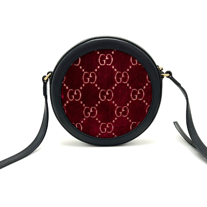 GUCCI 黑金紅絲絨拼皮肩背斜背圓餅包18.5*18*4.5 98新配件塵袋-6