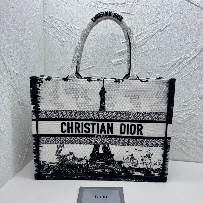 Dior booktote中號 巴黎鐵塔刺繡黑白色托特包手提包36*28*14cm 98新保卡 塵袋-1