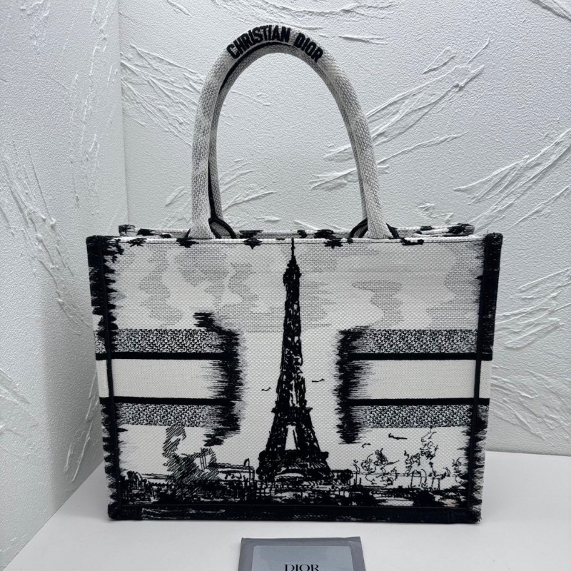 Dior booktote中號 巴黎鐵塔刺繡黑白色托特包手提包36*28*14cm 98新保卡 塵袋-7