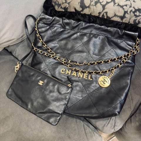 #超級甜💰 #99新全配🈶購證 香奈兒黑金22bag垃圾袋小號