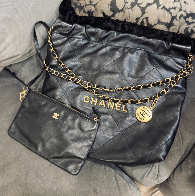 #超級甜💰 #99新全配🈶購證 香奈兒黑金22bag垃圾袋小號-13