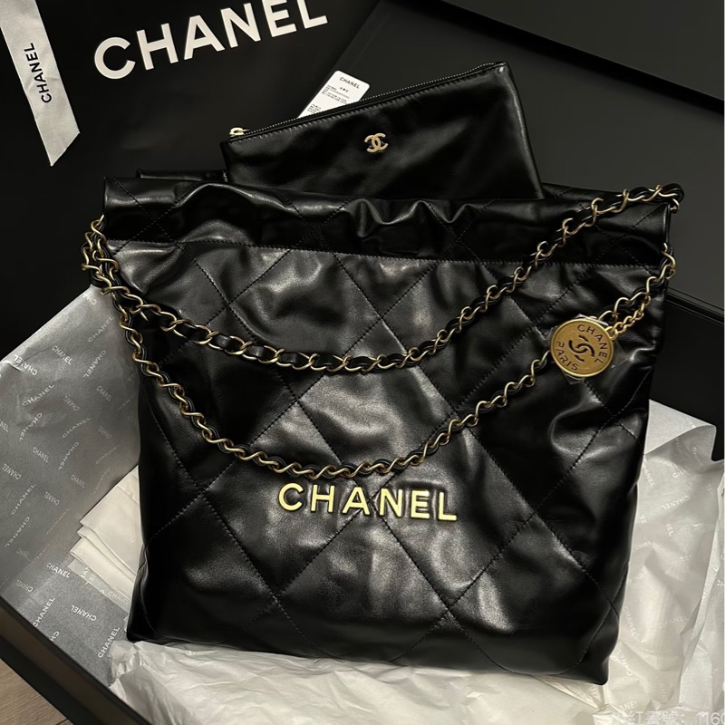 #全新全配🈶購證 #賠售割愛有緣人💕 Chanel 22bag黑金垃圾袋小號 芯片款-1