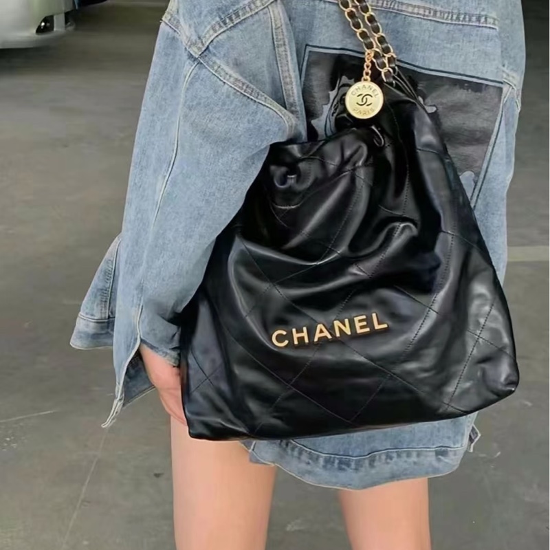 #全新全配🈶購證 #賠售割愛有緣人💕 Chanel 22bag黑金垃圾袋小號 芯片款-3