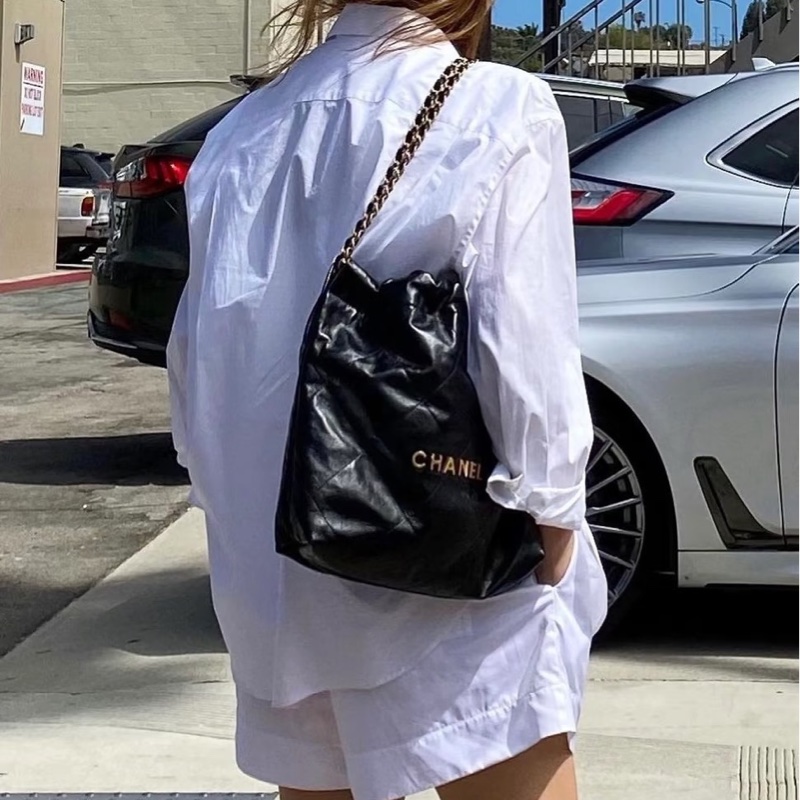#全新全配🈶購證 #賠售割愛有緣人💕 Chanel 22bag黑金垃圾袋小號 芯片款-7