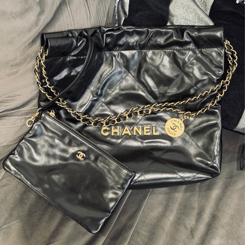 #全新全配🈶購證 #賠售割愛有緣人💕 Chanel 22bag黑金垃圾袋小號 芯片款-9