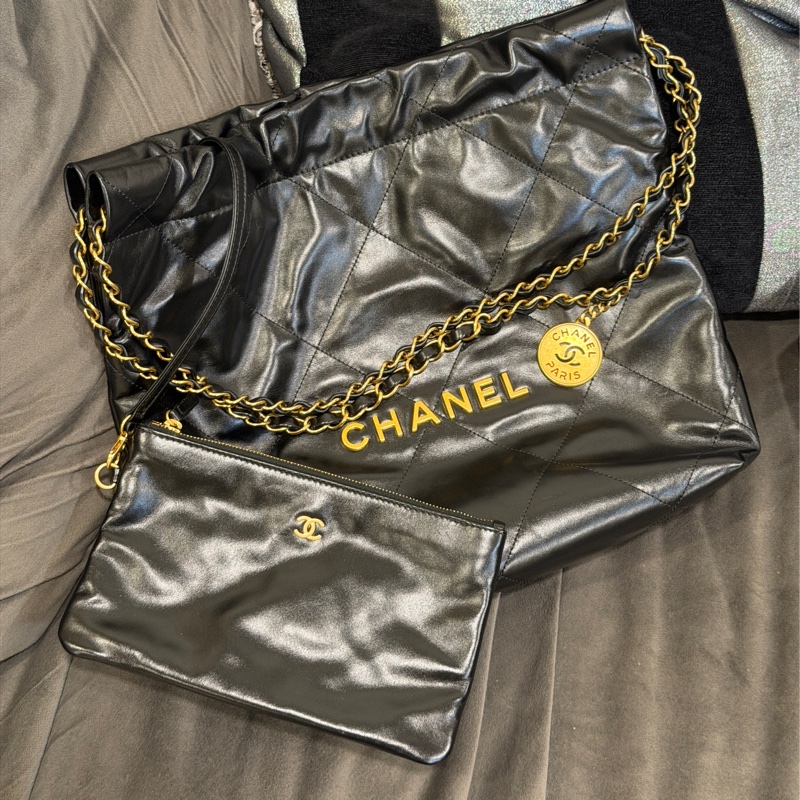 #全新全配🈶購證 #賠售割愛有緣人💕 Chanel 22bag黑金垃圾袋小號 芯片款-11