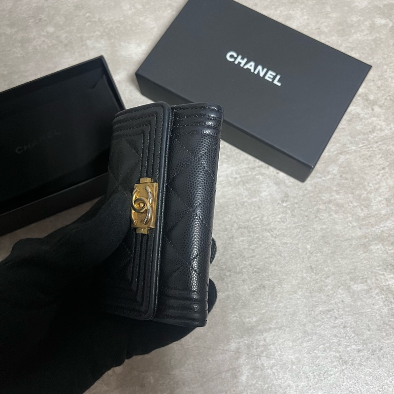 正品 Chanel boy荔枝皮黑金卡夾-5