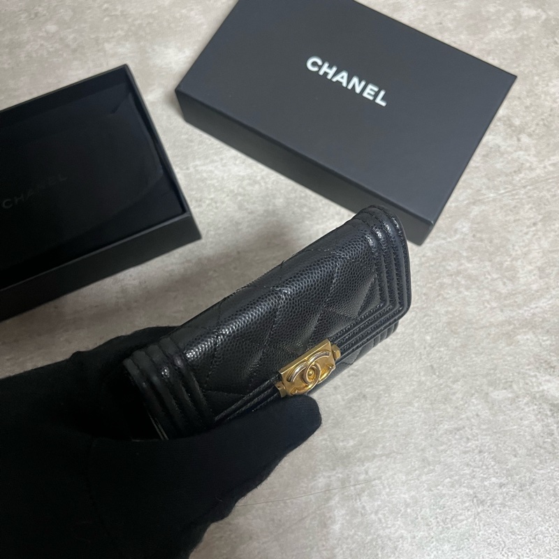 正品 Chanel boy荔枝皮黑金卡夾-6