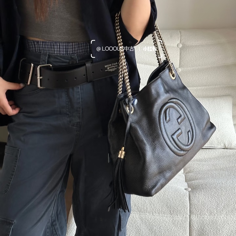🈶購證 #超便宜💰 #荔枝皮 GUCCI SOHO流蘇包 黑淡金扣超質感✨🉑單肩🉑斜挎-2