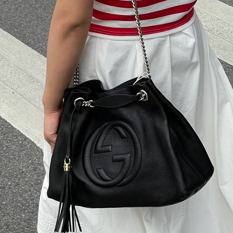 🈶購證 #超便宜💰 #荔枝皮 GUCCI SOHO流蘇包 黑淡金扣超質感✨🉑單肩🉑斜挎-3