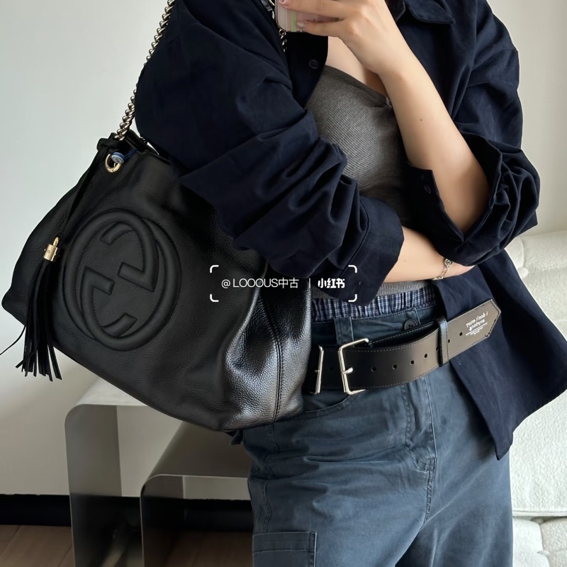 🈶購證 #超便宜💰 #荔枝皮 GUCCI SOHO流蘇包 黑淡金扣超質感✨🉑單肩🉑斜挎-5