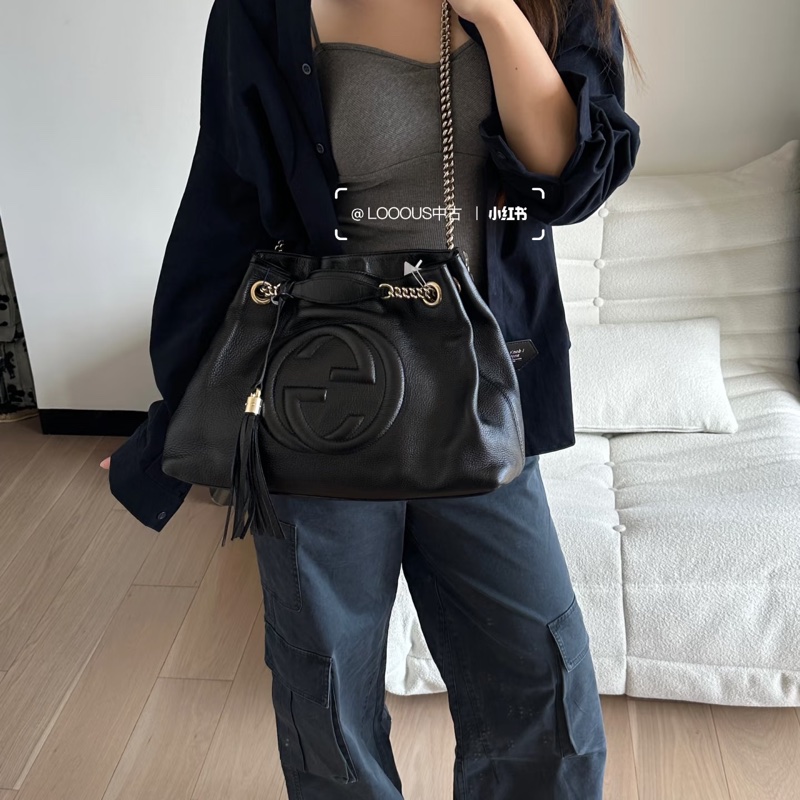 🈶購證 #超便宜💰 #荔枝皮 GUCCI SOHO流蘇包 黑淡金扣超質感✨🉑單肩🉑斜挎-6