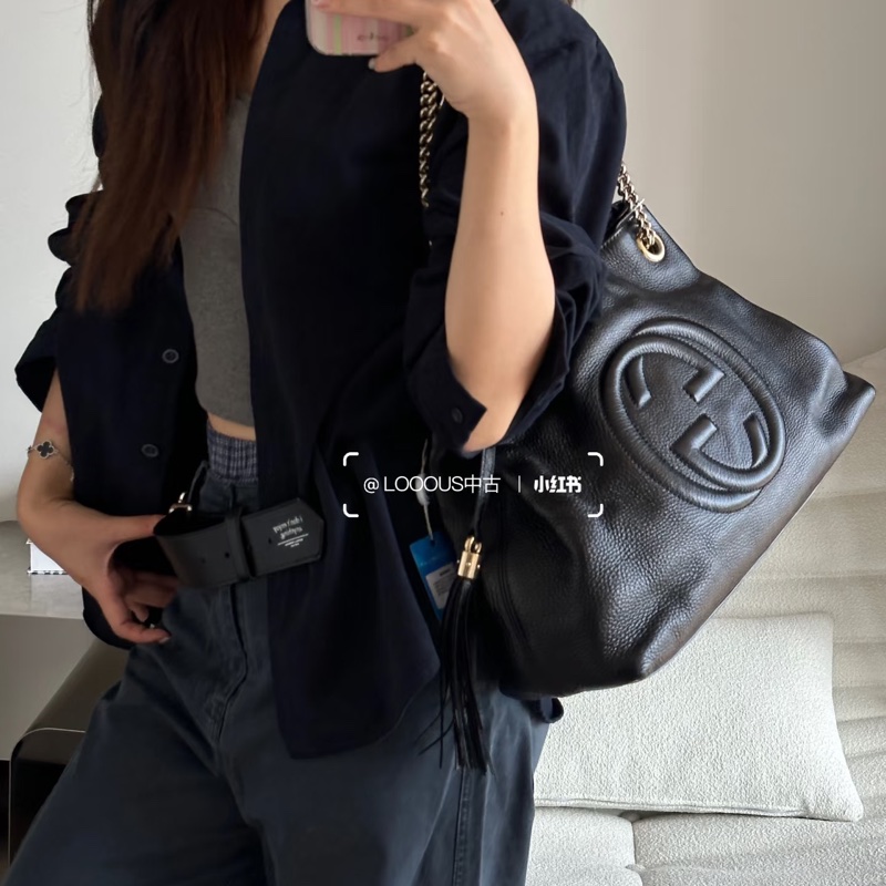 🈶購證 #超便宜💰 #荔枝皮 GUCCI SOHO流蘇包 黑淡金扣超質感✨🉑單肩🉑斜挎-7