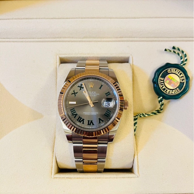 #2021年保卡 Rolex勞力士 DateJust 41半玫瑰金 溫布頓 綠羅馬 三板帶126331 3235機芯-1