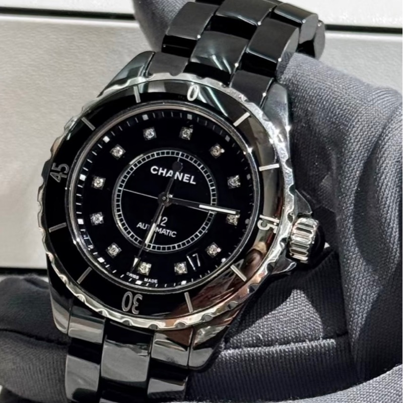 CHANEL J12 38mm黑色滿鑽自動機械錶 #專櫃快4️⃣0️⃣ #99新閒置🉑送禮 #錶帶全長-11