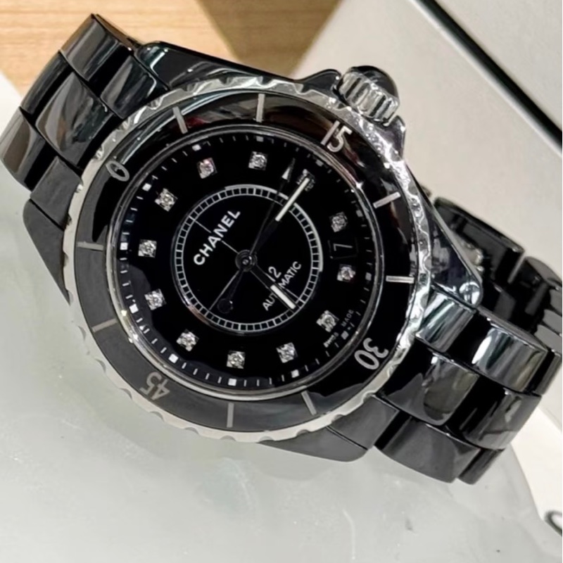 CHANEL J12 38mm黑色滿鑽自動機械錶 #專櫃快4️⃣0️⃣ #99新閒置🉑送禮 #錶帶全長-12