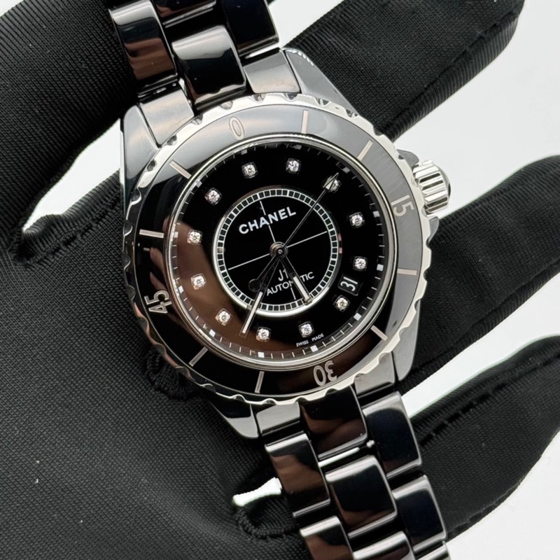 CHANEL J12 38mm黑色滿鑽自動機械錶 #專櫃快4️⃣0️⃣ #99新閒置🉑送禮 #錶帶全長-15