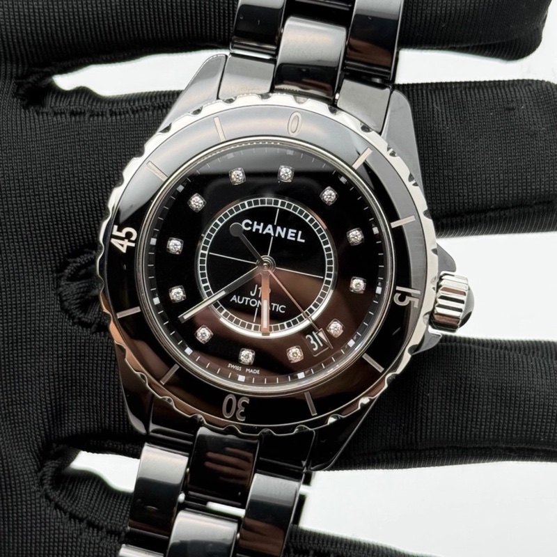 CHANEL J12 38mm黑色滿鑽自動機械錶 #專櫃快4️⃣0️⃣ #99新閒置🉑送禮 #錶帶全長-16