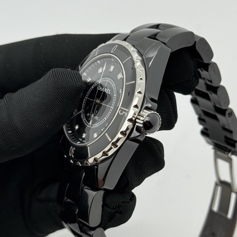 CHANEL J12 38mm黑色滿鑽自動機械錶 #專櫃快4️⃣0️⃣ #99新閒置🉑送禮 #錶帶全長-17