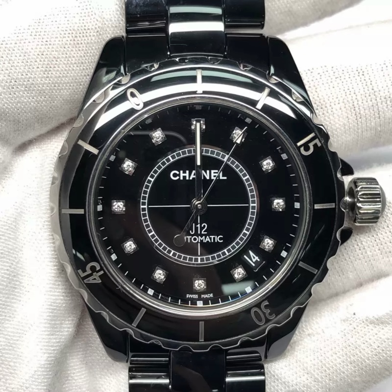 CHANEL J12 38mm黑色滿鑽自動機械錶 #專櫃快4️⃣0️⃣ #99新閒置🉑送禮 #錶帶全長-22