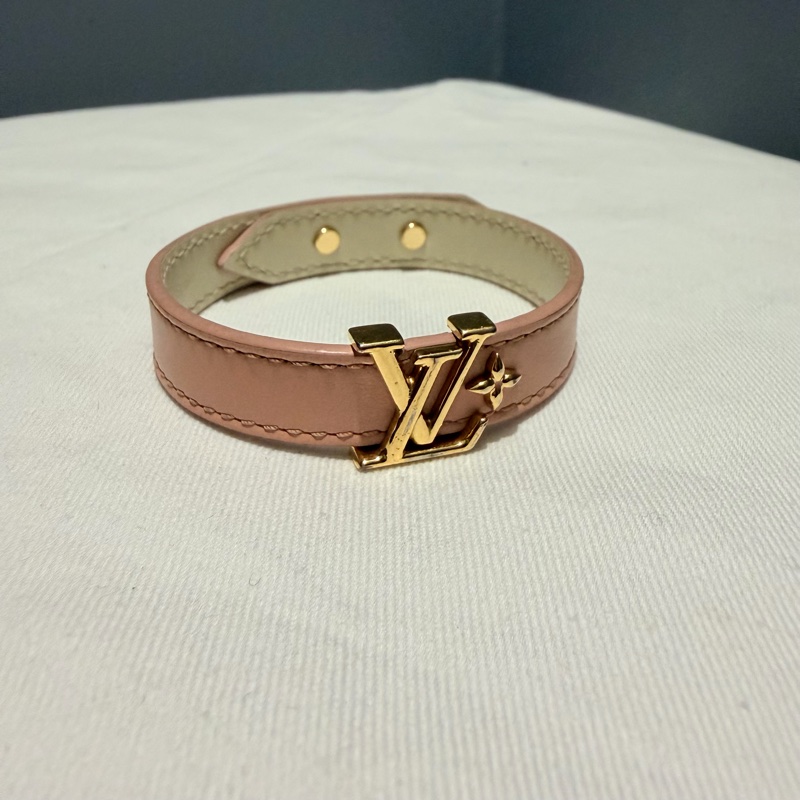 Louis Vuitton LV Iconic 皮革手環 粉 金 17-0