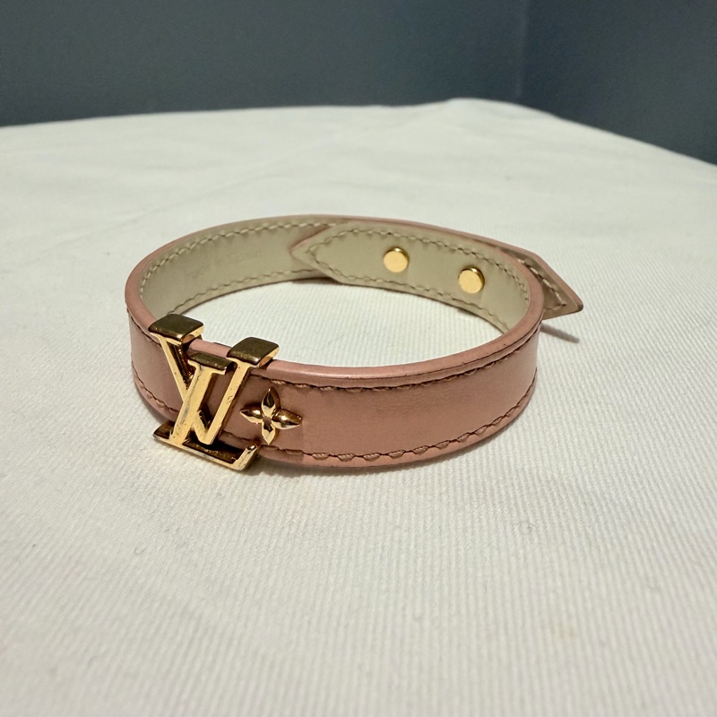 Louis Vuitton LV Iconic 皮革手環 粉 金 17-3