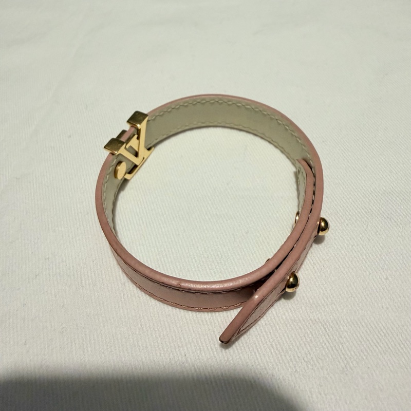 Louis Vuitton LV Iconic 皮革手環 粉 金 17-5