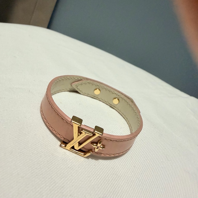 Louis Vuitton LV Iconic 皮革手環 粉 金 17-6